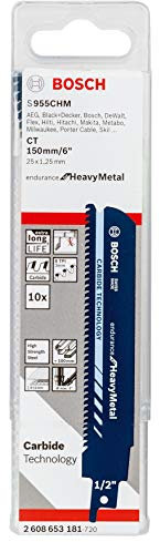 Bosch Professional 10 Stück Säbelsägeblatt S 955 CHM Endurance for Heavy Metal (für Metall, 150 x 25 x 1,25 mm, Zubehör Säbelsäge)