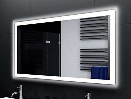 SARAR Badspiegel Spiegel Badezimmerspiegel mit rundum LED-Beleuchtung 150x70 cm Made in Germany eckiger Wandspiegel Mirror Spiegel Bad mit Licht auf Maß Sete