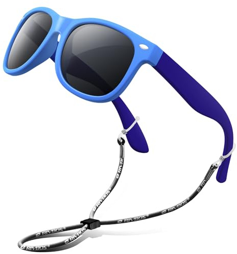 RIVBOS Kids Sunglasses Polarized UV Protection Flexible Rubber Glasses Shades with Strap for Boys Girls Navy blue
