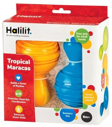 Halilit Tropical Maracas Sound Toy. Brightly Coloured Traditional Rattle Shaker Musical Instruments with Easy Grip for Infants and Toddlers 6 Months +