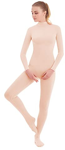 SUPRNOWA Unisex Mock Rollkragen Lycra Spandex Langarm Ganzanzug (L, Nackt mit Fuß)