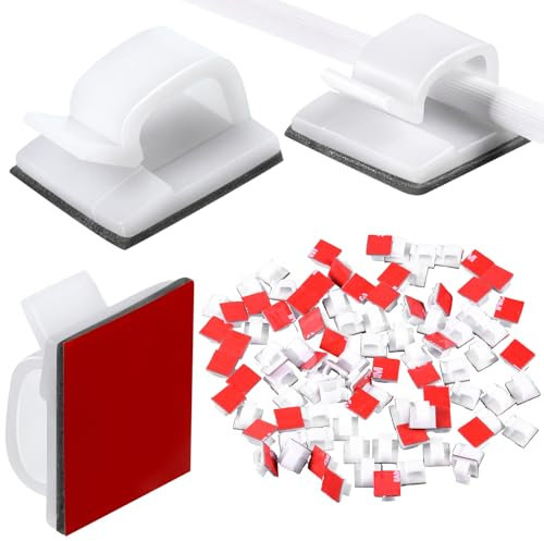 Blulu 100 Stücke Mini Outdoor Kabelclips mit Klebebändern Lichtclips Dekoration Clips Selbstklebende Haken Drahthalter für Weihnachten und Lichterketten (Klein, Weiß)