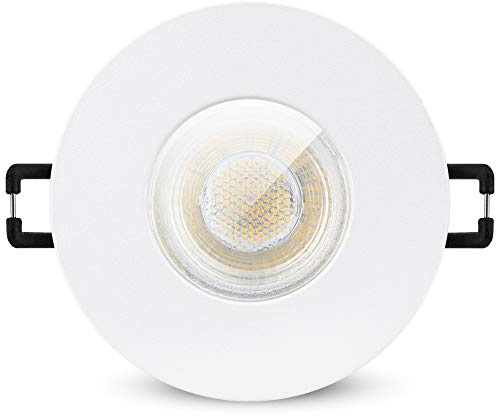 linovum ISAWO Einbaustrahler weiß rund IP65 GU10 2W warmweiß inkl LED | Deckenspot IP65 weiß matt - warmweiß, mit Glasscheibe für Bad, Dusche & außen, für GU10, inkl. LED, direkt an 230V