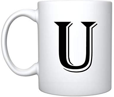iTRONiK Alphabet Mug Letter Mugs Initial Coffee Cup Birthday Fathers Day Mothers Day Gift (U)