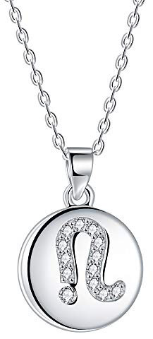 J.Endéar Sternzeichen Löwe Kette Silber 925 Halskette Runde Scheibe AAA Zirkonia Anhänger für Damen Mädchen 40 + 5cm verstellbar