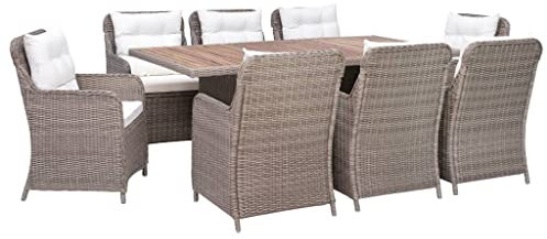 vidaXL Gartenmöbel Set 9-TLG. mit Auflagen Gartengarnitur Sitzgruppe Gartenset Sitzgarnitur Esstisch Gartentisch Stühle Poly Rattan Braun