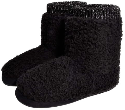 MIXIN Womens Memory Foam Boot Slippers for Women Fluffy Plush Home Slippers Black Size UK 5 6