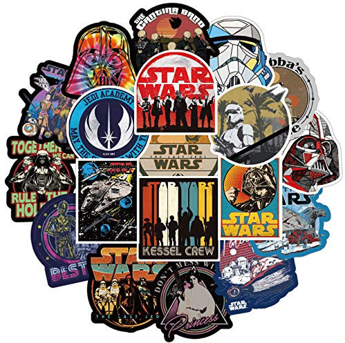 100Pcs Movies Stickers for Star Wars Water Bottles Laptop Phone Skateboard Car Computer Cool Cartoon Movie Stickers Vinyl Waterproof Aesthetic Decals Pack for Teens Kids Adults Children Boys Girls
