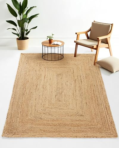carpetfine Juteteppich Nele Beige handgewebt aus Jute 250x300 cm | Moderner Naturfaserteppich im Boho Style für Wohnzimmer, Küche und im Flur
