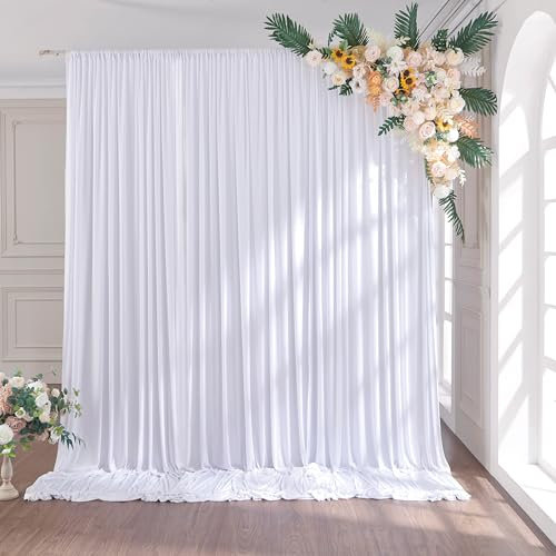 3×3 m Weiß Hochzeit Hintergrund Vorhang, 2 Platten 1,5×3m Faltenfreie Seide Polyester Weißer Fotowand Hintergrund Fotografie, Geburtstag Party Babydusche Deko Kulissen Hintergründe Vorhänge