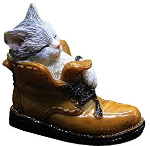 Gartenfigur aus Kunstharz für den Außenbereich, Mini-Katze in einem Stiefel, niedliche Dekofigur, Feengarten, Dekoration für Garten und Zuhause