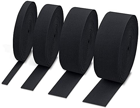 sinzau 2M Gummiband, 4 Stück Elastisch Band, Gummibänder 10mm 20mm 30mm 40mm Breit, für Hosengummi DIY Handwerk Stoffe Nähen, Schwarz