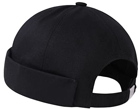 Docker Cap Brimless Hat for Men Women Beanie Rolled Cuff Retro Skullcap Miki Hat (Classic-Black)