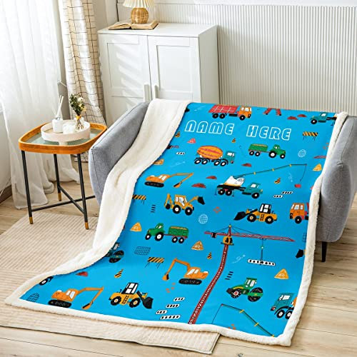 Loussiesd Ausstattung LKW Wohndecke Kinder Konstruktion Kuscheldecke für Jungen Mädchen Personalisierte Maschinen Autos Traktoren Decke 75x100cm Baufahrzeuge Raumdeko Flanell Fleecedecke
