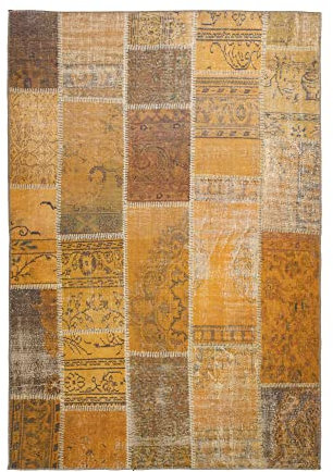 Qiyano Teppich Kurzflor - Modern, quadratisch mit Patchwork Flickenteppich Karo-Muster - Wohnzimmer, Esszimmer, Schlafzimmer - Farbe: Orange, Braun, Beige, Größe: 75 x 150 cm