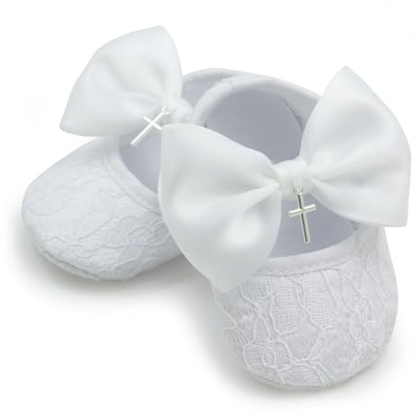 Nihao Baby Girl Baptism Shoes for Baby Girl Newborn A-2-white Shoes Lace Mary-Jane-Flats 0-3 Months