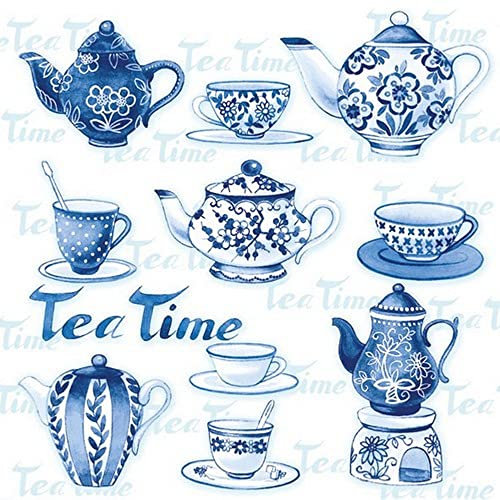 20 napkins, tea service, blue/white, vintage, tea, drinks, nostalgia, decoupage, craft, table decoration, 33 x 33 cm