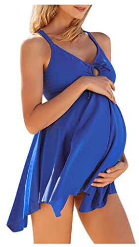 Maillot de bain pour femme enceinte - Tankini pour femme enceinte - Robe de grossesse rétro - Contrôle du ventre - Mode de grossesse réglable - Maillot de bain 2 pièces - Grande taille - Tankini de