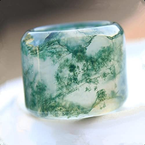 yesTGE Jade Ring Achat Ring Band für Männer Natürliches Glück Smaragdgrün Blumen Schmuck Jadeit breite Ringe Innendurchmesser 23mm