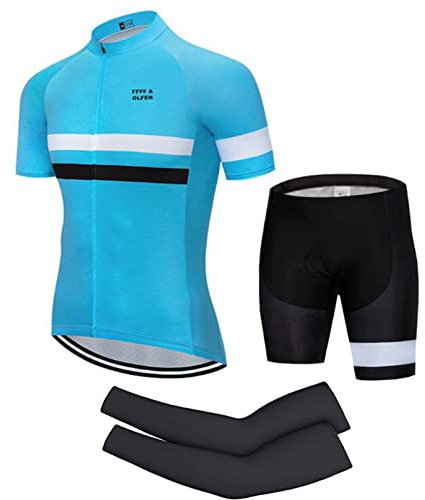 FFFF & OLFEH Fahrradtrikot Herren Set, Fahrradbekleidung Herren Sommer, Herren Radtrikot Set Kurzarm und Radhose mit 9D Gel Sitzpolster, Atmungsaktiv,Cycling Jersey Radtrikot (PA3,XL)