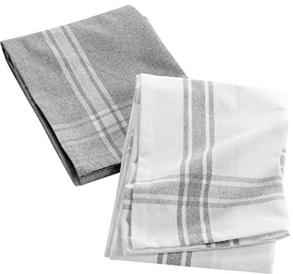 Douceur d'Intérieur, 2 Torchons (50 x 70 Cm) Cuisiline Gris Chine, Coton Recyclé Tissé