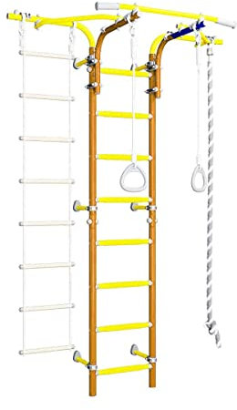 Sprossenwand Erwachsene Zuhause | Kletterwand mit klimmzugstange aus Metall und zubehör (Orange-Gelb)