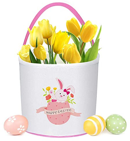 Leesgel Osterkorb für Kinder, Osterei Jagd Korb mit Hasen Dekorationen für Jungen Mädchen Ostergeschenke, Leere Boxen Eimer Party Taschen für Ostern Treats Handwerk Spielzeug Bevorzugungen - Rosa