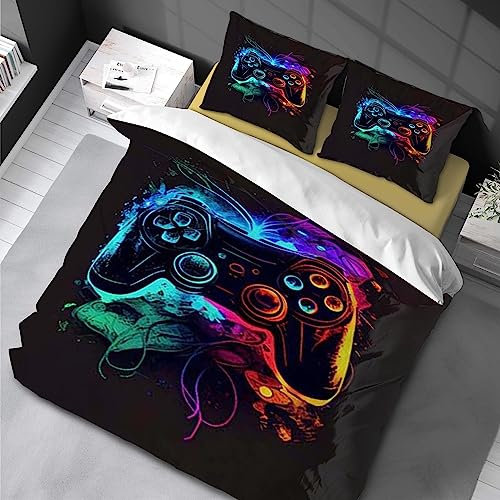 Chenbing Art Gamepad Bettwäsche 90 x 190cm Game Controller Bettbezug Set Videospiel Action Buttons Motiv Startseite Schlafzimmer Dekor Teens Jungen Mädchen 3 teilig Bunt drucken aus Weiche Mikrofaser