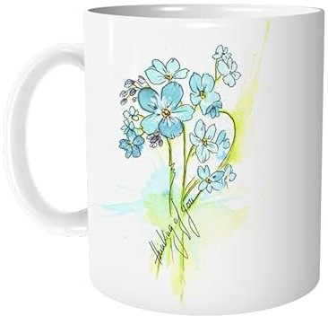 Tasse Kaffeetasse Vergiss mein nicht und Spruch - thinking of you - personalisierbar - Keramiktasse Natur Blume Bürotasse Geschenk - von zAcheR-fineT
