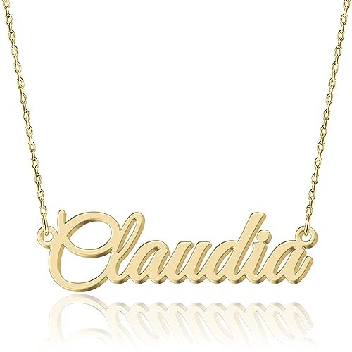 UMAGICBOX Collana Nome Personalizzata in Oro 18K Claudia - Pendente Personalizzabile Inciso in Acciaio Inox per Donne - Regalo per Compleanni, Anniversari, Lauree e San Valentino