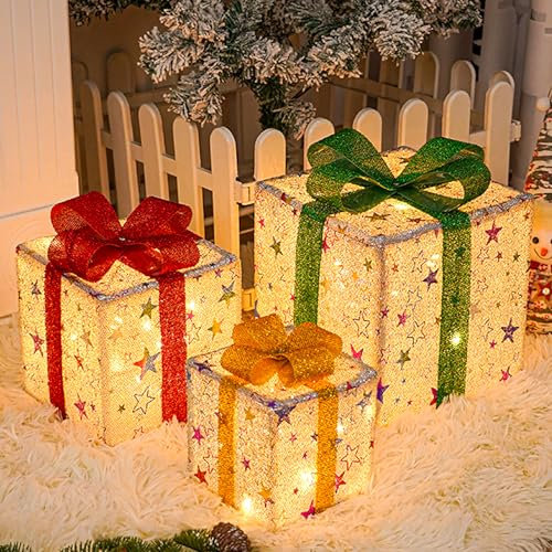 Vegena 3er Set Led Geschenkboxen Weihnachtsdeko, 8 Modi Weihnachts Dekoboxen, Weihnachtenboxen, Weihnachts Dekoration, Weihnachten Deko, Weihnachtsbaum Deko, Weihnachtsbeleuchtung, Innen Und AußEn