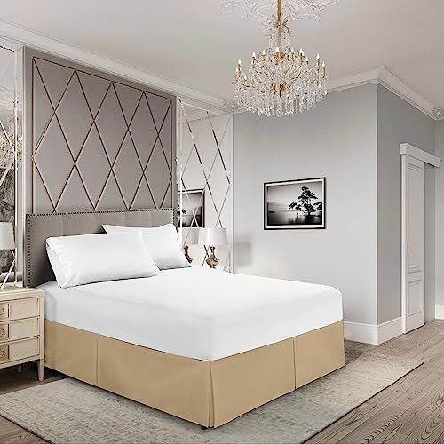 EGYLIN Cache-sommier plissé en coton égyptien majoritaire avec jupe de lit de 38 cm - Taupe - Lit simple (228 x 490 cm)