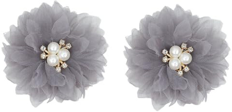 KABELIFE 2 Stück Schön Blume Brosche, Ansteckblume, Haarblume Haarblüte mit Strass Perle Haarschmuck Sicherheitsnadel, Hochzeit, Party, Dekoration (Grau)