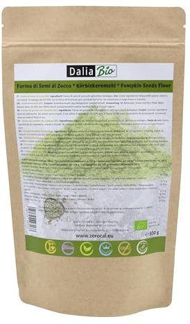 Dalia - Harina de Semilla de Calabaza Orgánica 500g | Semillas de Calabaza Molidas | Bajo en Carbohidratos, Rica en Omega 3 y Fibra | Vegano y sin gluten
