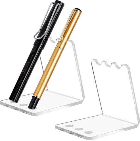 PH PandaHall 2pcs Acrylic Pen Slot Rack, 3 Slot Clear Slant Back Pen Display Rack Makeup Brush Holder Organizer Transparent Pencil Holder Paint Brush Drying Rack for Home School Office Store