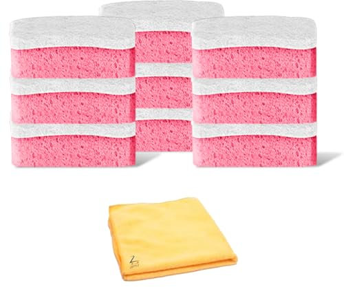 Zopper White Non-Scratch Refill Sponges With Microfiber Cloth (3x3=9) Cleaning Scourer Replaceable Sponge Head Refills Washing or Kitchen and Bathroom