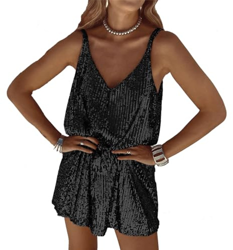 LIAOPUFUS Gonna in Paillettes Abito Corto da Donna Abito Camisole Sexy con Scollo a V,Bretelle Sexy, Abito in Paillettes, Abito Aderente