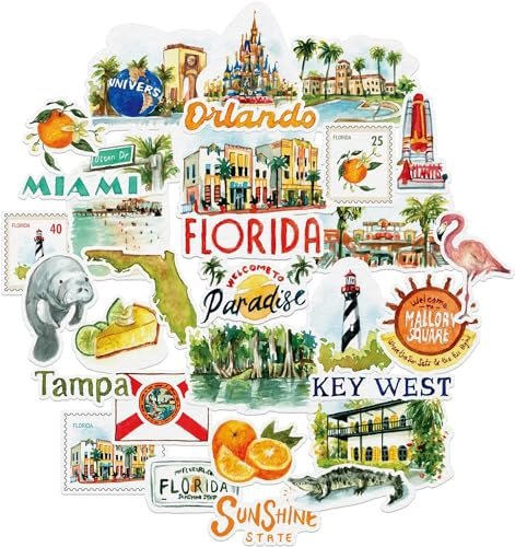 Navy Peony Retro Florida Statement Stickers - Hand-Illustrated Watercolour, Glossy, Waterproof - for Suitcases, Laptops, Water Bottles (31-Piece Set)
