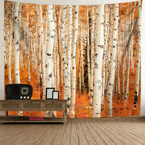 Gualiy Wandteppich 260x240cm, Wandteppich Wald Natur Baum Landschaft Birkenwald Wandtuch Polyester Tapisserie Groß Wanddeko für Wohnzimmer Schlafzimmer