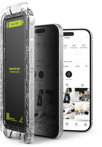 Ringke für iPhone 16 Pro Panzerglas Sichtschutz [Blickschutz] | Easy Slide Privacy Tempered Glass [2 Pack] | Anti-Spy Kratzfeste 9H Hartglas-Schutzfolie mit Montageset