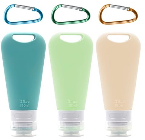 Sharelove 3pcs Travel Bottles for Toiletries, 90ml Refillable Squeeze Bottle Silicone Travel Containers, Portability Travelling Accessories Suitable for Travelling Shampoo and Conditioner(with Clip)