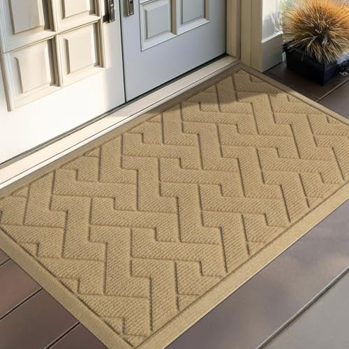 LEKEEPGO Fußmatte außen und innen, rutschfeste Fußmatte, waschbar Fussmatte aussen, saugfähig Schmutzfangmatte außen Türmatte Fußabtreter für Haustür, Eingang, Outdoor, 80 x 120 cm, Khaki