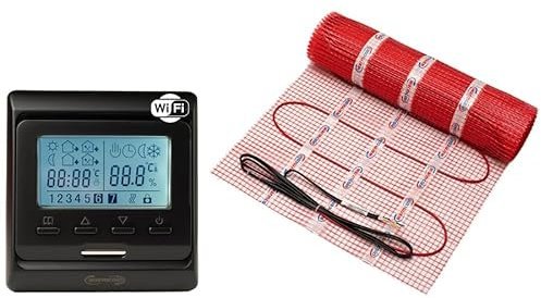 Warmcoin elektrische Fußbodenheizung Set 3 m² 160 W/m² – WLAN Thermostat W51 Schwarz mit verbessertem Sensor – Heizmatte für Laminat, Vinyl, Fliesen – Fußbodenheizung Komplettset