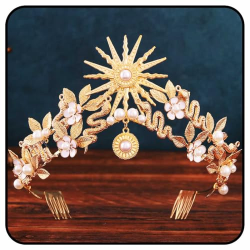 Zoestar Stern Hochzeitskronen und Diademe für die Braut, Blattgoldkronen-Stirnbänder, Schlangenkopfbedeckung der griechischen Göttin, Perlenblumen-Brauthaarschmuck für Frauen