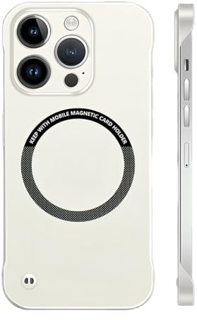 Frameless Matte Ultra Thin Magnetic Case for Iphone 16 Pro Max, 16/15/14/13, Hard Pc Slim Case Compatible with Magsafe (White,for iphone 15 pro)