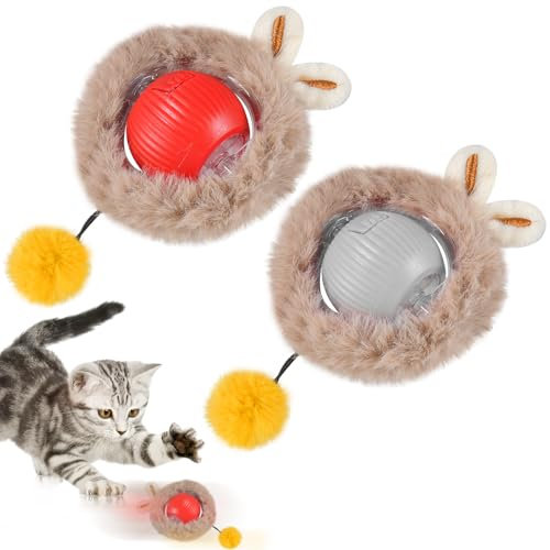 Funmo 2 Stück Interaktives Katzenballspielzeug, Katzenspielzeug Elektrisch mit USB Aufladbar, 360° Automatisch Power Spielball für Katzen Hunde