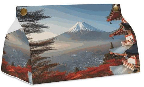 Taschentuchbox-Halter, PU-Leder, japanische Halterung, Fuji-Landschaft, bedruckt, dekorativer Organizer für Schminktisch, Arbeitsplatte, Nachttisch, Wohnzimmer, Büro, Schreibtisch und Auto