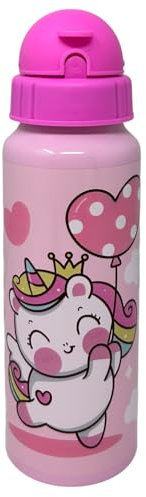 Borraccia in alluminio con cannuccia Unicorno bottiglia 550 ml accessorio per bambini