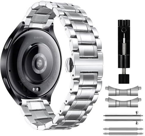 MiKoyi 22 mm Armband Kompatibel mit Xiaomi Watch S4/Redmi Watch 5 Active/S4 Sport/2, Edelstahl Metall Uhrenarmband für S3/S1 Pro, Silber