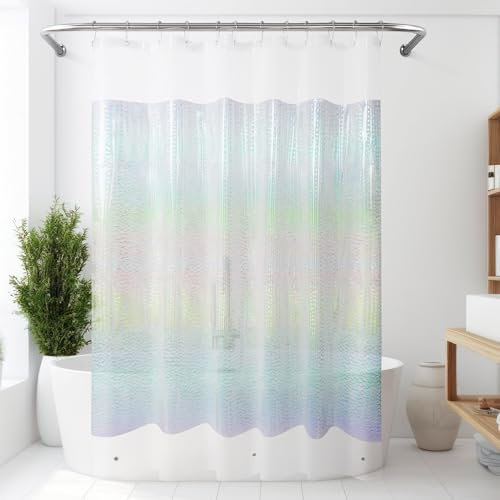 Mrs Awesome Holografischer Duschvorhang mit 3 Magneten für Badezimmer, wasserdicht, transparent, Kunststoff, schillernd, glitzernd, PEVA-Schutzfolie, 182,9 x 182,9 cm